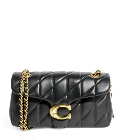 Coach Tabby 26 Black Quilted Crossbody Bag With Chain-link Leather Shoulder Straps And Logo Plaque On The 