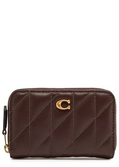Coach Quilted Logo Leather Wallet In Brown