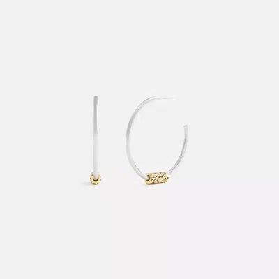 Coach Quilted Signature Bead Large Hoop Earrings In Metallic
