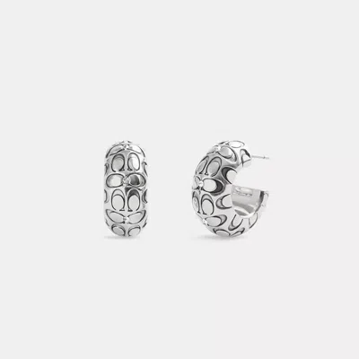 Coach Quilted Signature Chunky Hoop Earrings In Silver