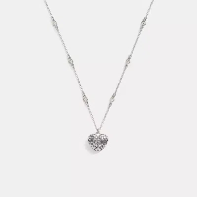 Coach Quilted Signature Heart Pendant Necklace In Silver