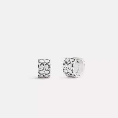 Coach Quilted Signature Huggie Earrings In Silver