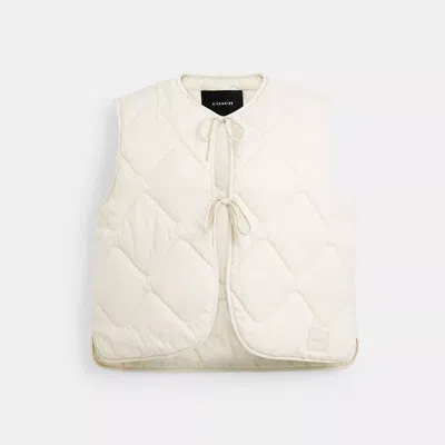 Coach Quilted Tie Front Vest In Beige