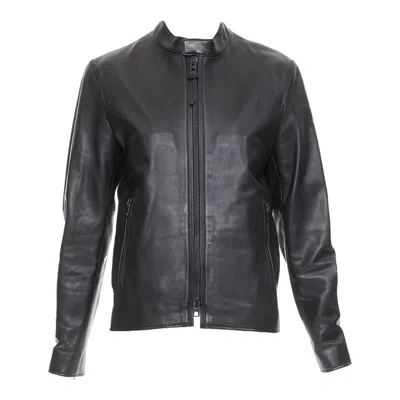Pre-owned Coach Racer Black Cow Leather Zip Up Racing Jacket Us0 Xs