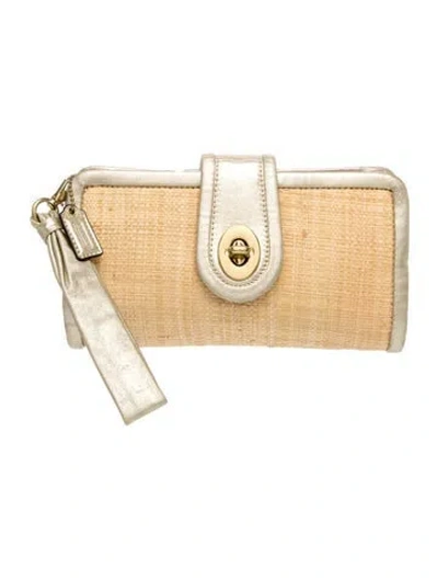 Pre-owned Coach Raffia Clutch In Neutrals