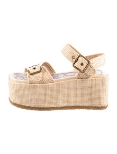 Pre-owned Coach Raffia Graphic Print Sandals In Neutrals