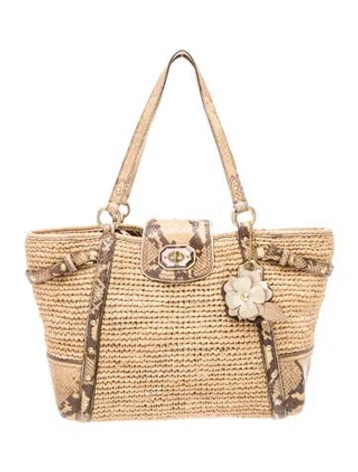 Pre-owned Coach Raffia Shoulder Bag In Neutral