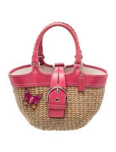 Pre-owned Coach Raffia Top Handle Bag In Neutral