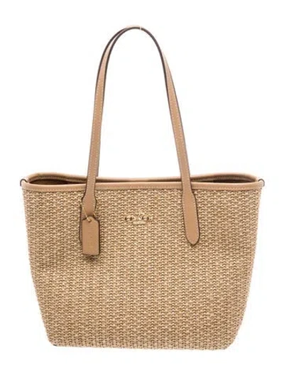 Pre-owned Coach Raffia Top Handle Bag In Neutral