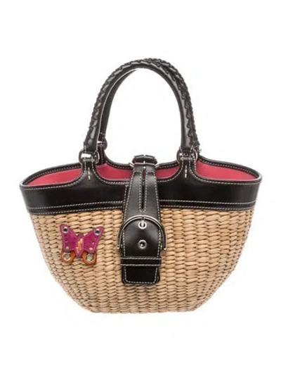 Pre-owned Coach Raffia Top Handle Bag In Neutrals