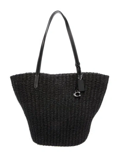 Pre-owned Coach Raffia Tote In Black