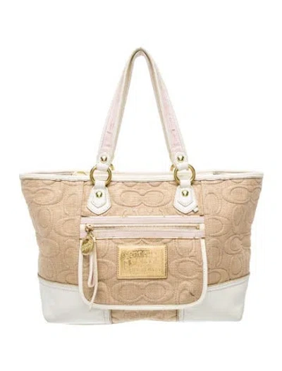 Pre-owned Coach Raffia Tote In Gold