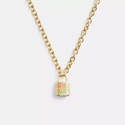 Coach Rainbow Quilted Padlock Chain Necklace In Gold/multi