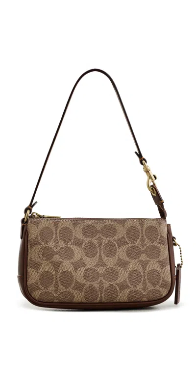 Coach Recycled Signature Leather 18 Plaza Bag Tan Brown
