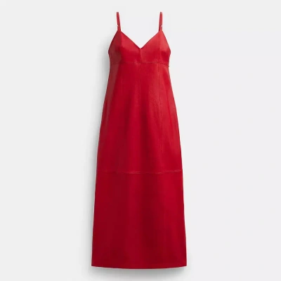 Coach Long Leather Dress In Red