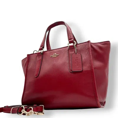 Pre-owned Coach Red Color Leather Handbag Shoulder Bag Tote Bag ()
