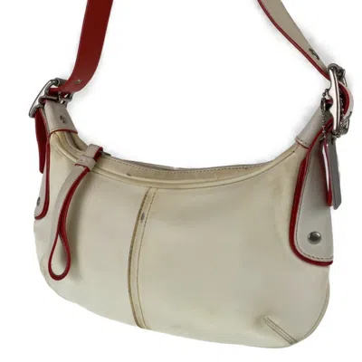 Pre-owned Coach Red Color White Nylon Leather Pochette Shoulder Bag ()