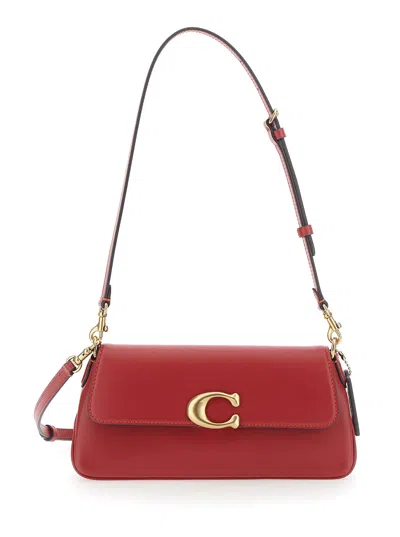 Coach Red Crossbody Handbag With Logo Plaque Front And Adjustable Leather Strap