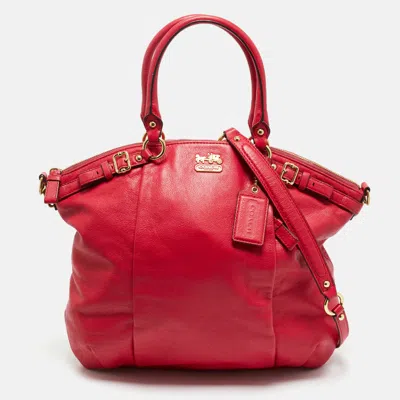 Pre-owned Coach Red Leather Madison Lindsey Satchel