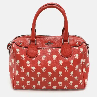 Pre-owned Coach Red Printed Leather Bennett Satchel
