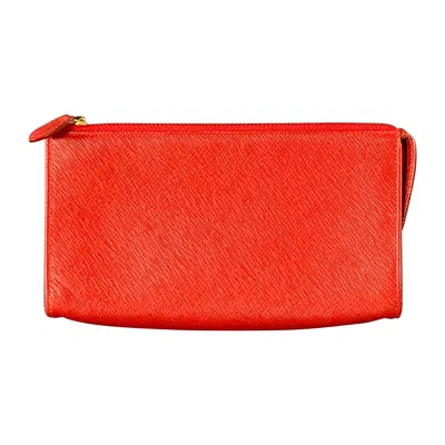 Pre-owned Coach Red Saffiano Leather Makeup Pouch