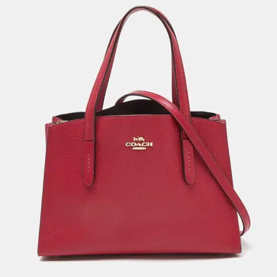 Pre-owned Coach Red/pink Grained Leather Charlie Carryall Tote