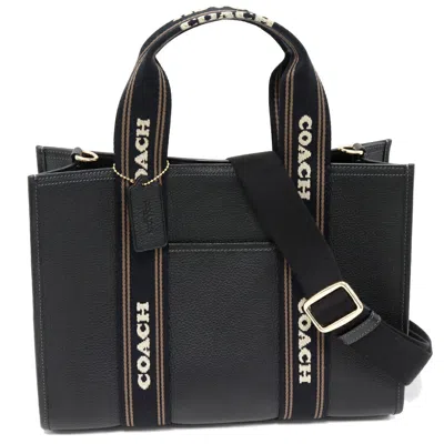 Coach Refined Pebble Leather Canvas Tote Bag In Black