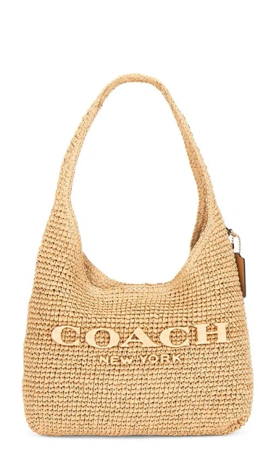 Coach Refined Weave Straw Brooklyn Shoulder Bag 28 In Brown