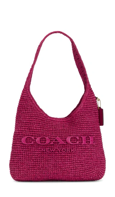 Coach Refined Weave Straw Brooklyn Shoulder Bag 28 In Purple