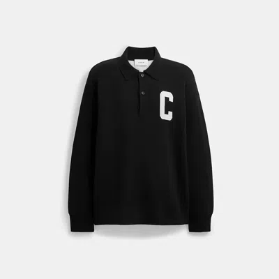 Coach Relaxed Long Sleeve Knit Polo In Black