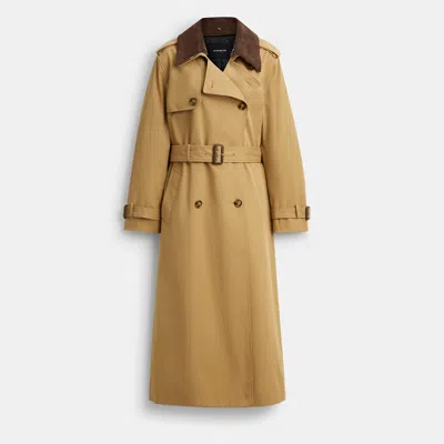 Coach Relaxed Trench With Suede Collar In Neutral