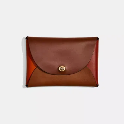 Coach Remade Colorblock Large Pouch In Brown/multi
