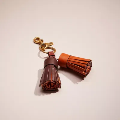 Coach Remade Colorblock Tassel Bag Charm In Orange Brown