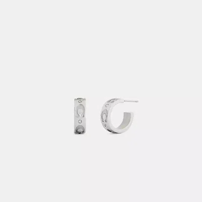 Coach Repeated C Huggie Earrings In Metallic