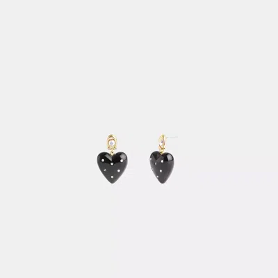 Coach Resin Heart Drop Earrings In Gold/black