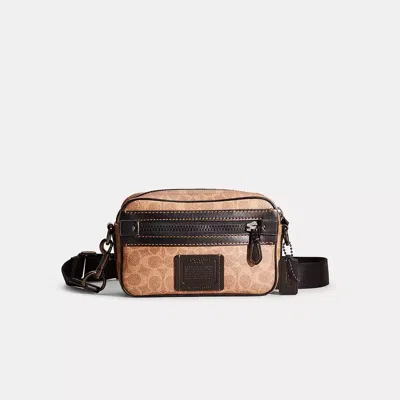 Coach Restored Academy Crossbody In Signature Canvas In Black Copper/khaki