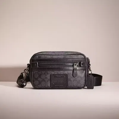 Coach Restored Academy Crossbody In Signature Canvas In Gunmetal/charcoal