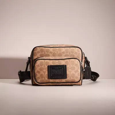 Coach Restored Academy Sport Crossbody In Signature Canvas In Black Copper/khaki