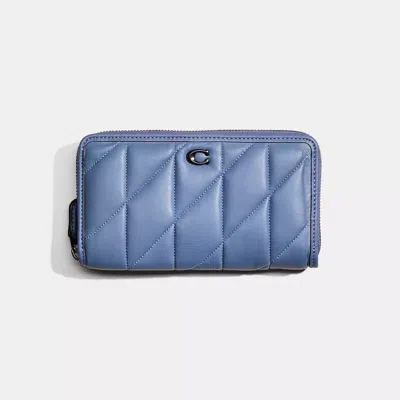 Coach Restored Accordion Zip Wallet In Pewter/washed Chambray