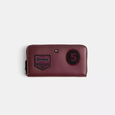 Coach Restored Accordion Zip Wallet With Varsity Patches In Purple