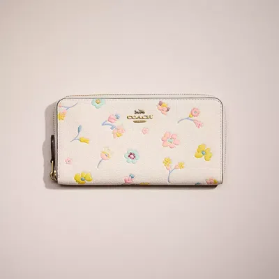Coach Restored Accordion Zip Wallet With Watercolor Floral Print In Brass/chalk Multi