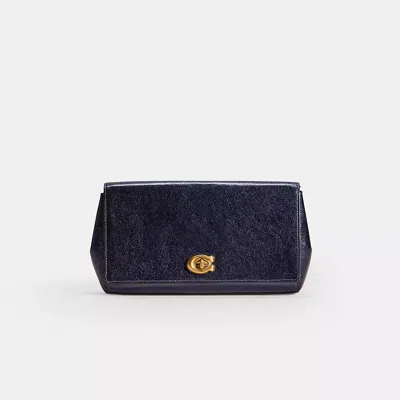 Coach Restored Alexa Turnlock Clutch In Brass/metallic Blue