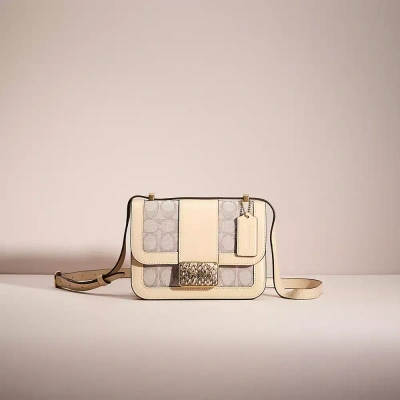 Coach Restored Alie Shoulder Bag 18 In Signature Jacquard With Snakeskin Detail In White