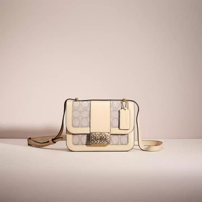 Coach Restored Alie Shoulder Bag 18 In Signature Jacquard With Snakeskin Detail In Brass/stone Ivory