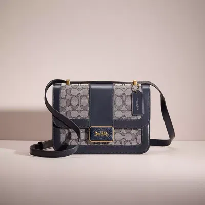 Coach Restored Alie Shoulder Bag In Signature Jacquard With Snakeskin Detail In Brass/navy Midnight Navy