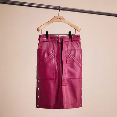 Coach Restored Belted Leather Skirt In Tweed Berry