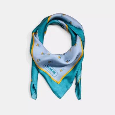 Coach Restored Bird Print Silk Square Scarf In Blue/yellow