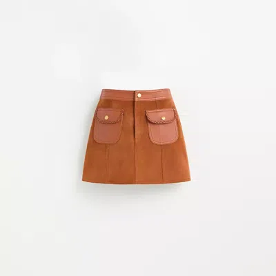 Coach Restored Braided Suede Mini Skirt In Burnished Amber