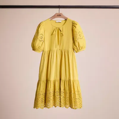 Coach Restored Broderie Anglaise Puff Sleeve Dress In Organic Cotton In Yellow