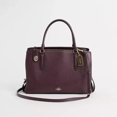 Coach Restored Brooklyn Carryall 34 In Light Gold/oxblood